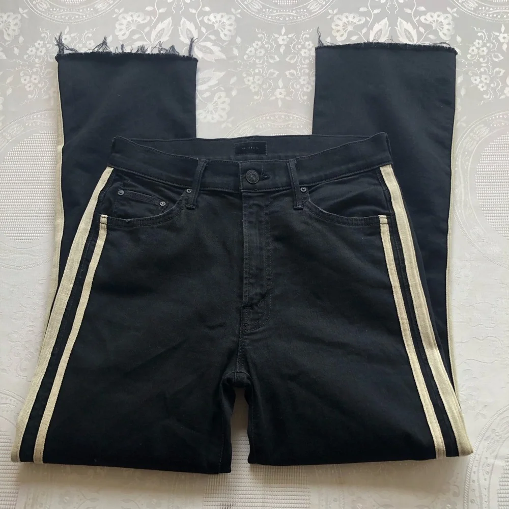 MOTHER The Insider Crop High-Rise Black/Cream Denim Jeans Pants Women’s Size 27